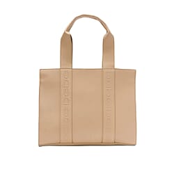 BEBE Vegan Leather Hana Canvas Tote Bag - Tan