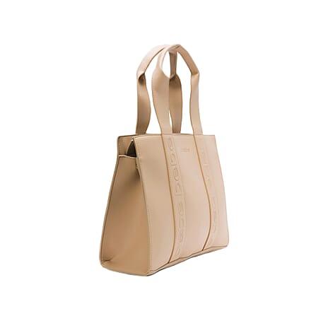 BEBE Vegan Leather Hana Canvas Tote Bag - Tan