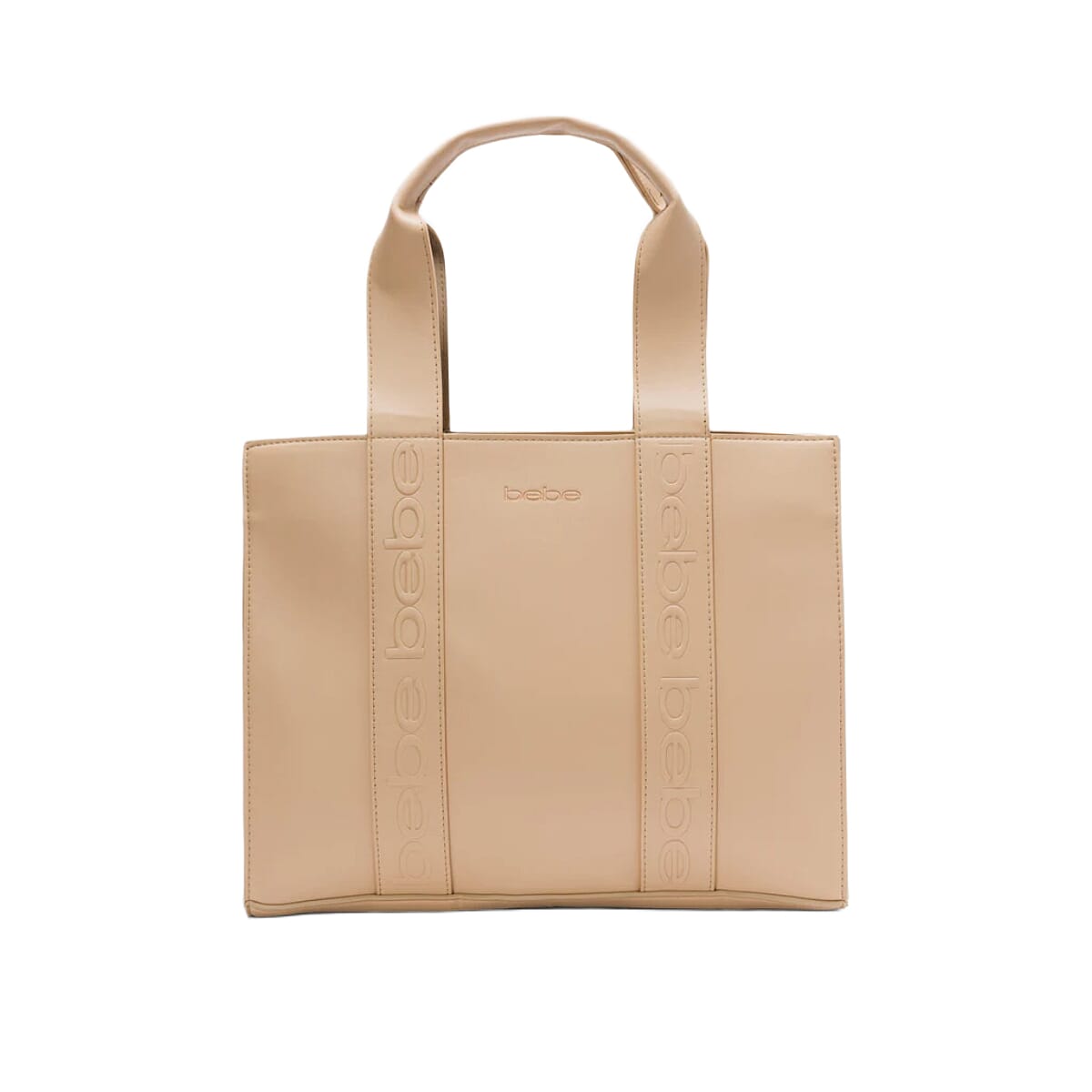 BEBE Vegan Leather Hana Canvas Tote Bag - Tan