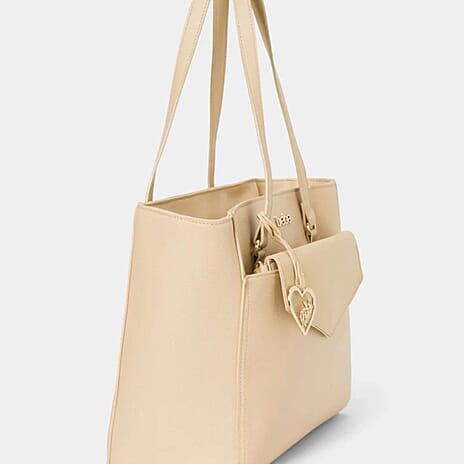 THE DESIGNER LAUNCH - BEBE Signature Tote - Clutch Set with Heart Charm (Size 10x5x14 cm) - Beige