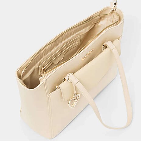 THE DESIGNER LAUNCH - BEBE Signature Tote - Clutch Set with Heart Charm (Size 10x5x14 cm) - Beige