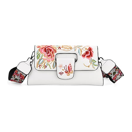 Vintage Chinese Hand Embroidered Crossbody Bag - White