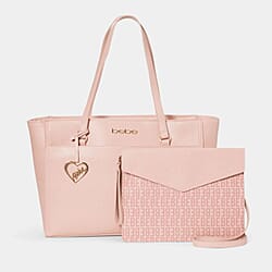 THE DESIGNER LAUNCH -- BEBE Signature Tote - Clutch Set with Heart Charm - Blush