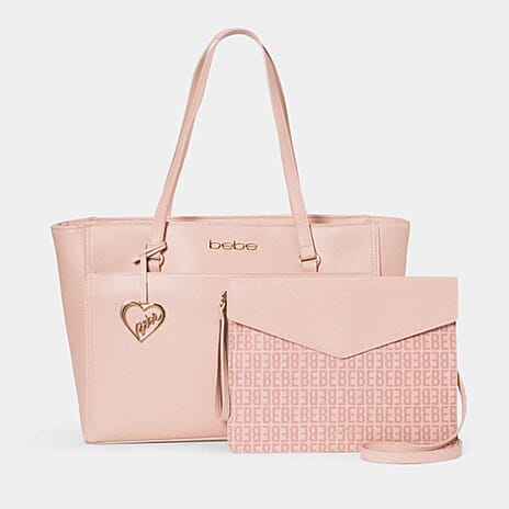 THE DESIGNER LAUNCH -- BEBE Signature Tote - Clutch Set with Heart Charm (Size 10x5x14 cm) - Blush