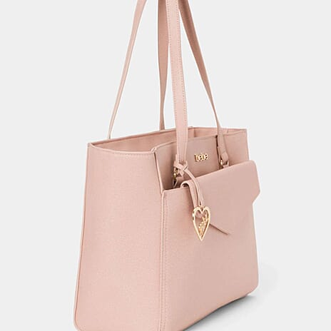 THE DESIGNER LAUNCH -- BEBE Signature Tote - Clutch Set with Heart Charm (Size 10x5x14 cm) - Blush