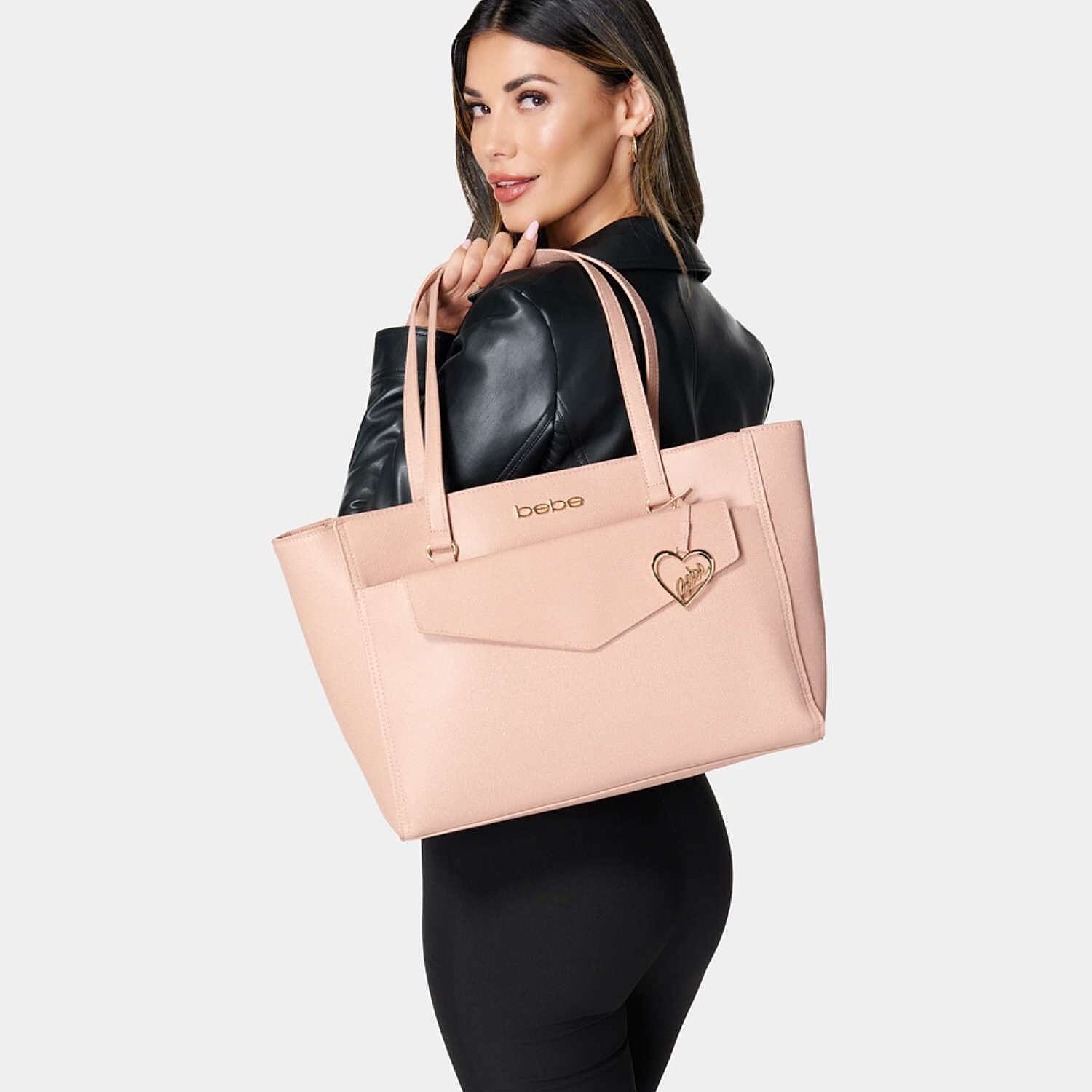 THE DESIGNER LAUNCH -- BEBE Signature Tote - Clutch Set with Heart Charm (Size 10x5x14 cm) - Blush