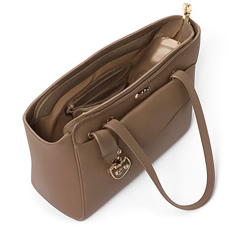 THE DESIGNER LAUNCH -- BEBE Signature Tote - Clutch Set with Heart Charm (Size 10x5x14 cm) - Taupe