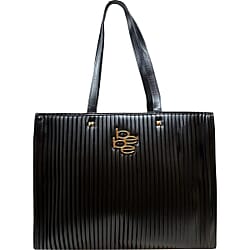BEBE Quilted Structured Top Handle Tote Bag with Gold Logo Detail - Black