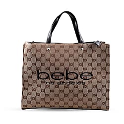 The Designer Closeout - BEBE Luxe Everyday Jacquard Tote with Iconic Bebe Logo Pattern - Black