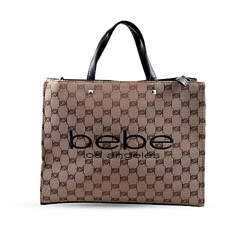 The Designer Closeout - BEBE Luxe Everyday Jacquard Tote with Iconic Bebe Logo Pattern - Black