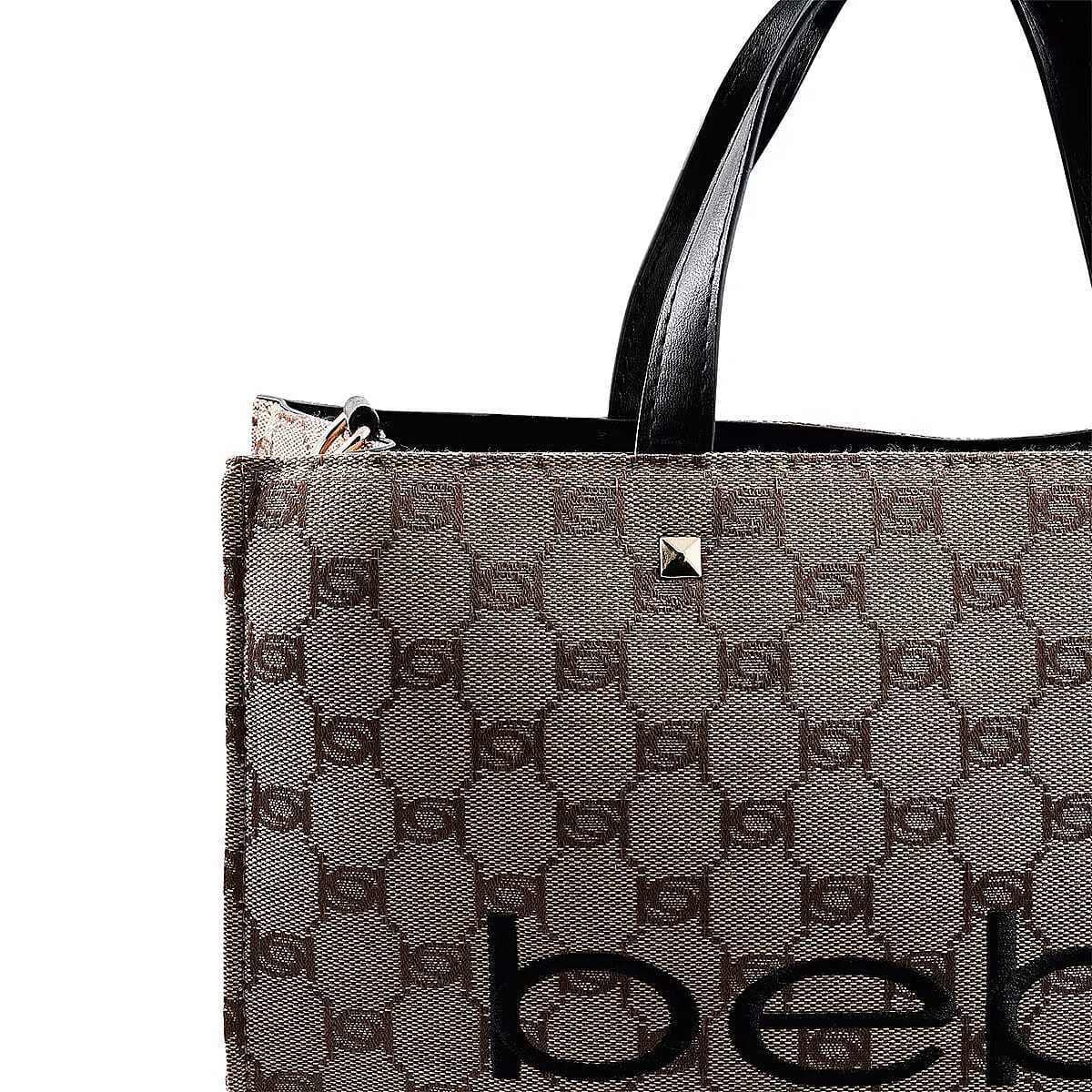 The Designer Closeout - BEBE Luxe Everyday Jacquard Tote with Iconic Bebe Logo Pattern - Black