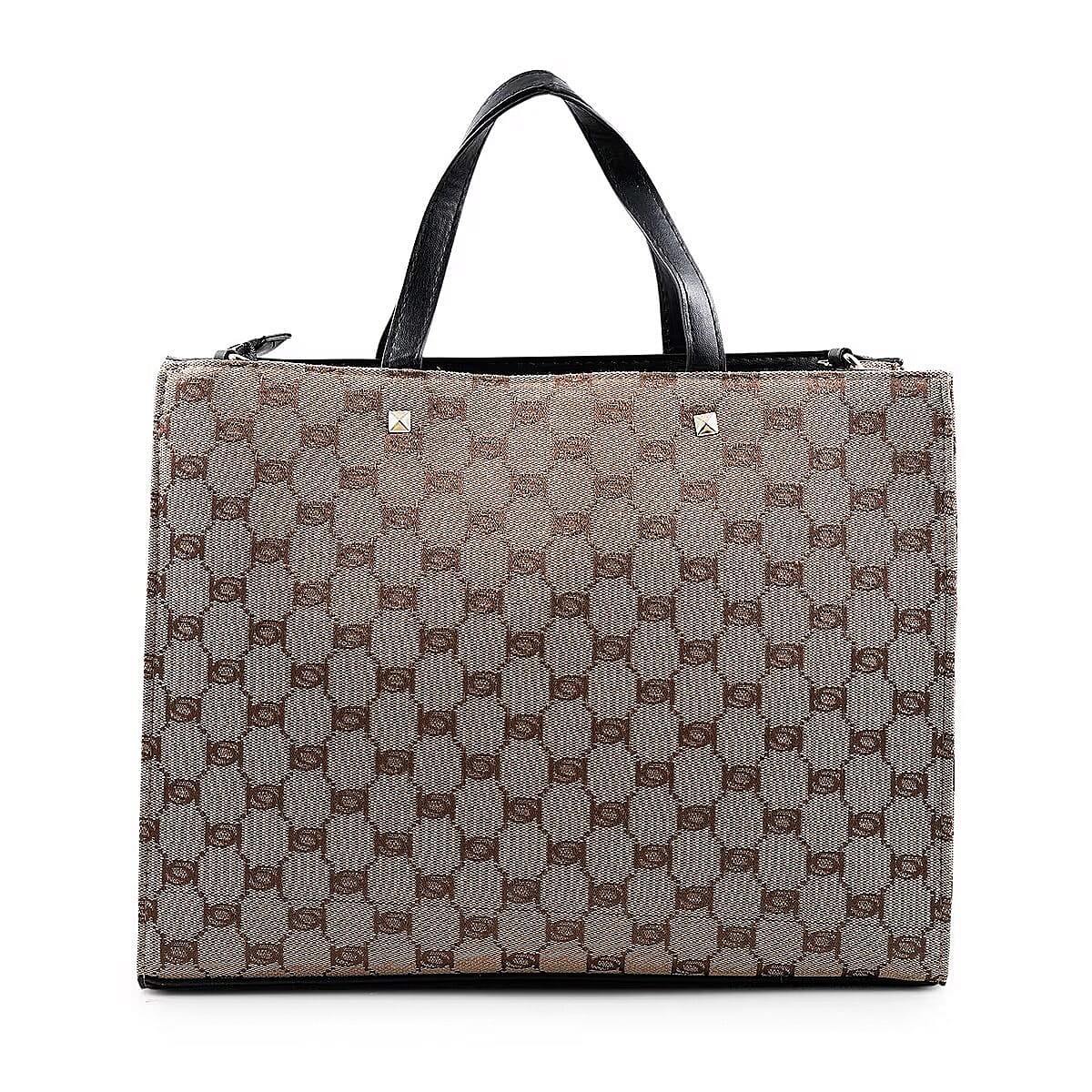 The Designer Closeout - BEBE Luxe Everyday Jacquard Tote with Iconic Bebe Logo Pattern - Black