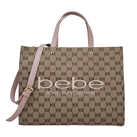 The Designer Closeout -BEBE Luxe Everyday Jacquard Tote with Iconic Bebe Logo Pattern - Blush