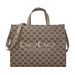 The Designer Closeout -BEBE Luxe Everyday Jacquard Tote with Iconic Bebe Logo Pattern - Blush
