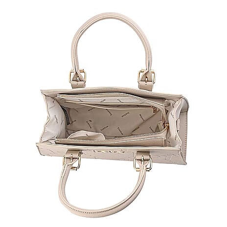 BEBE Zenia Embossed Satchel with Removable Strap - Gold Details - Light Taupe