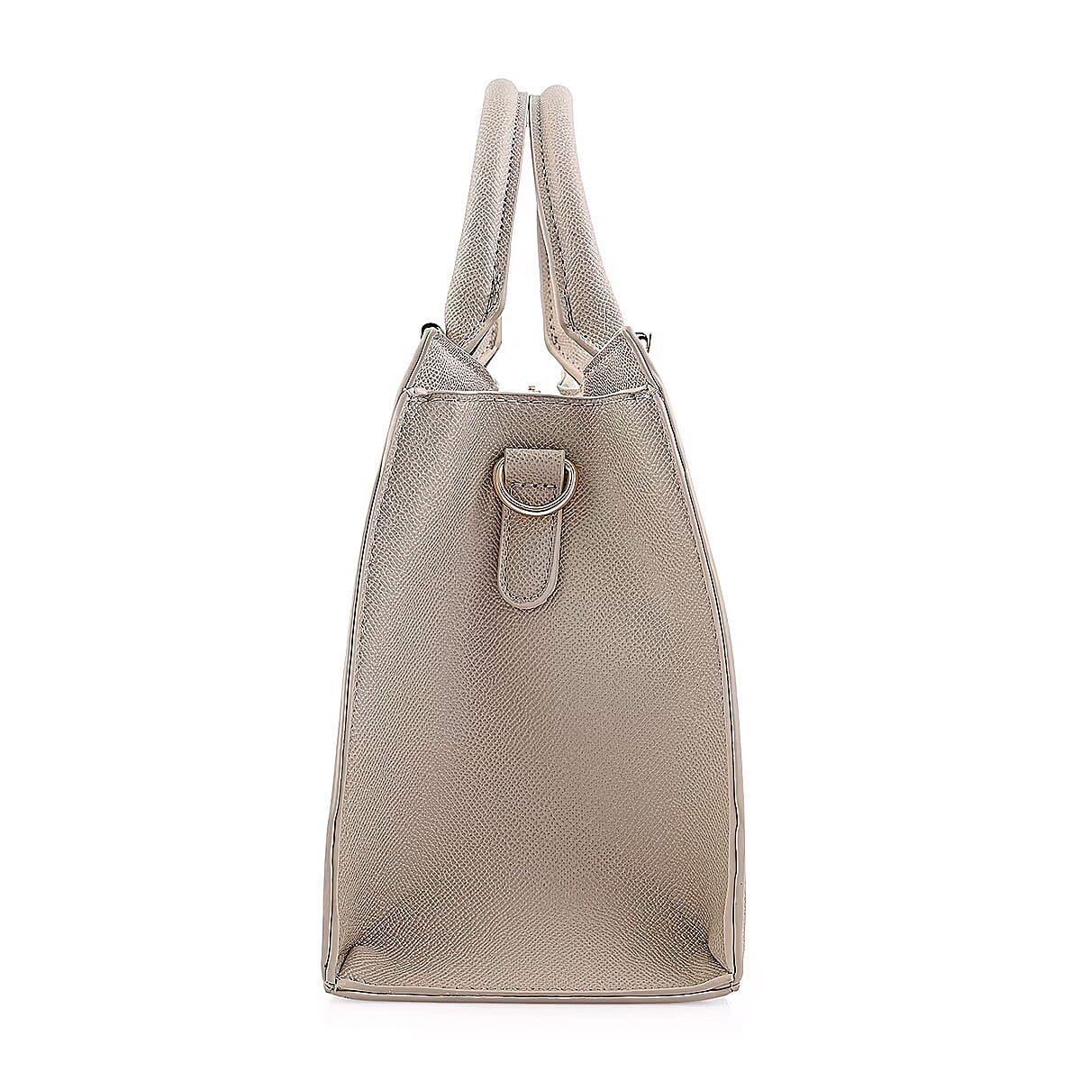 BEBE Zenia Embossed Satchel with Removable Strap - Gold Details - Light Taupe