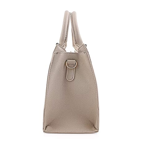 BEBE Zenia Embossed Satchel with Removable Strap - Gold Details - Light Taupe