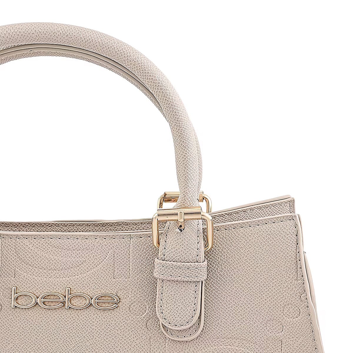 BEBE Zenia Embossed Satchel with Removable Strap - Gold Details - Light Taupe