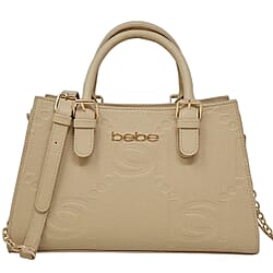 BEBE Zenia Embossed Satchel with Removable Strap - Gold Details - Almond