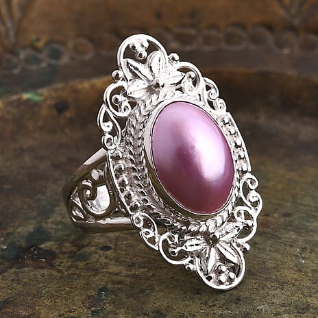 D'joy Pink Mabe Pearl Ring Sterling Silver 4.88 Ct, Silver Wt. 8.60 Gms.