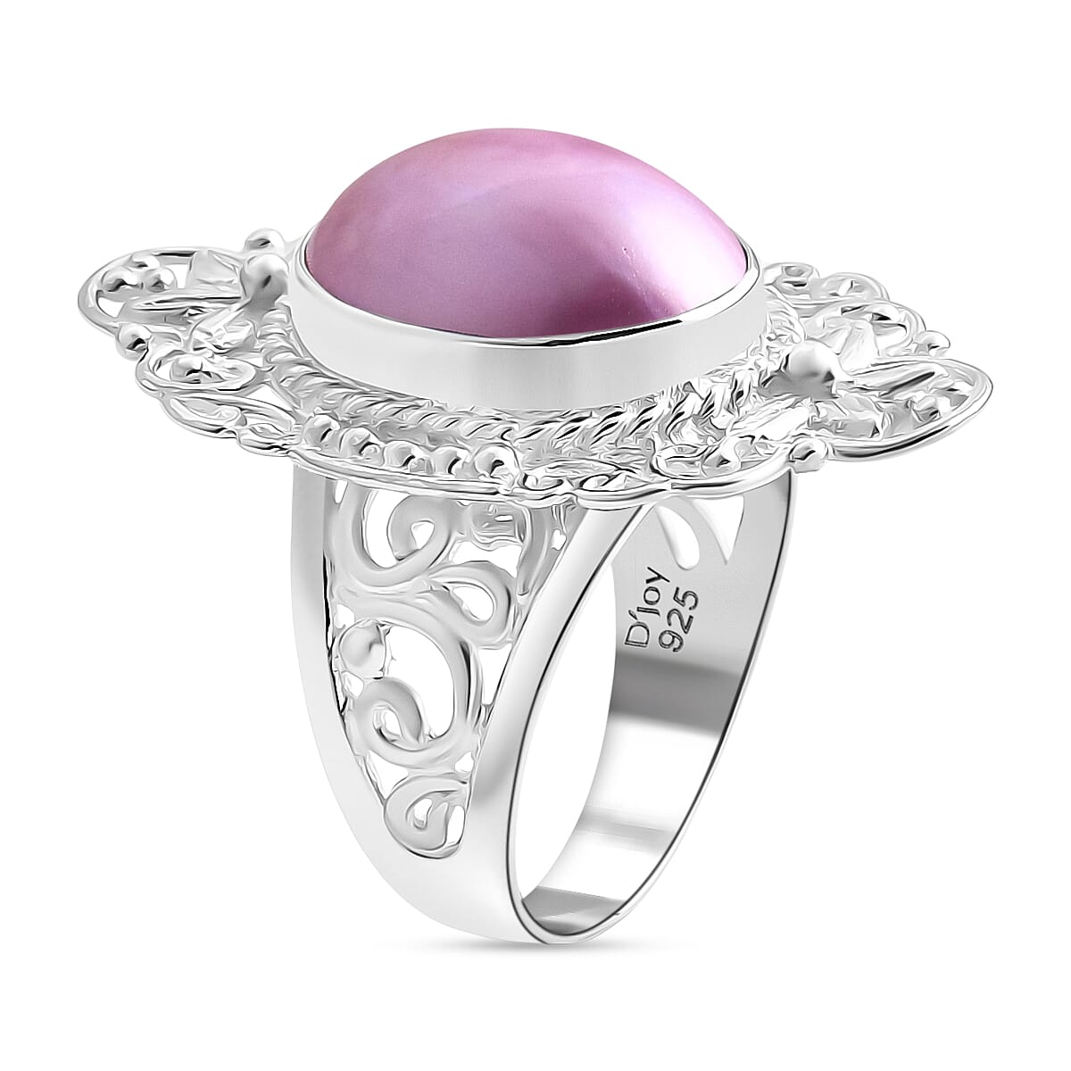 D'joy Pink Mabe Pearl Ring Sterling Silver 4.88 Ct, Silver Wt. 8.60 Gms.