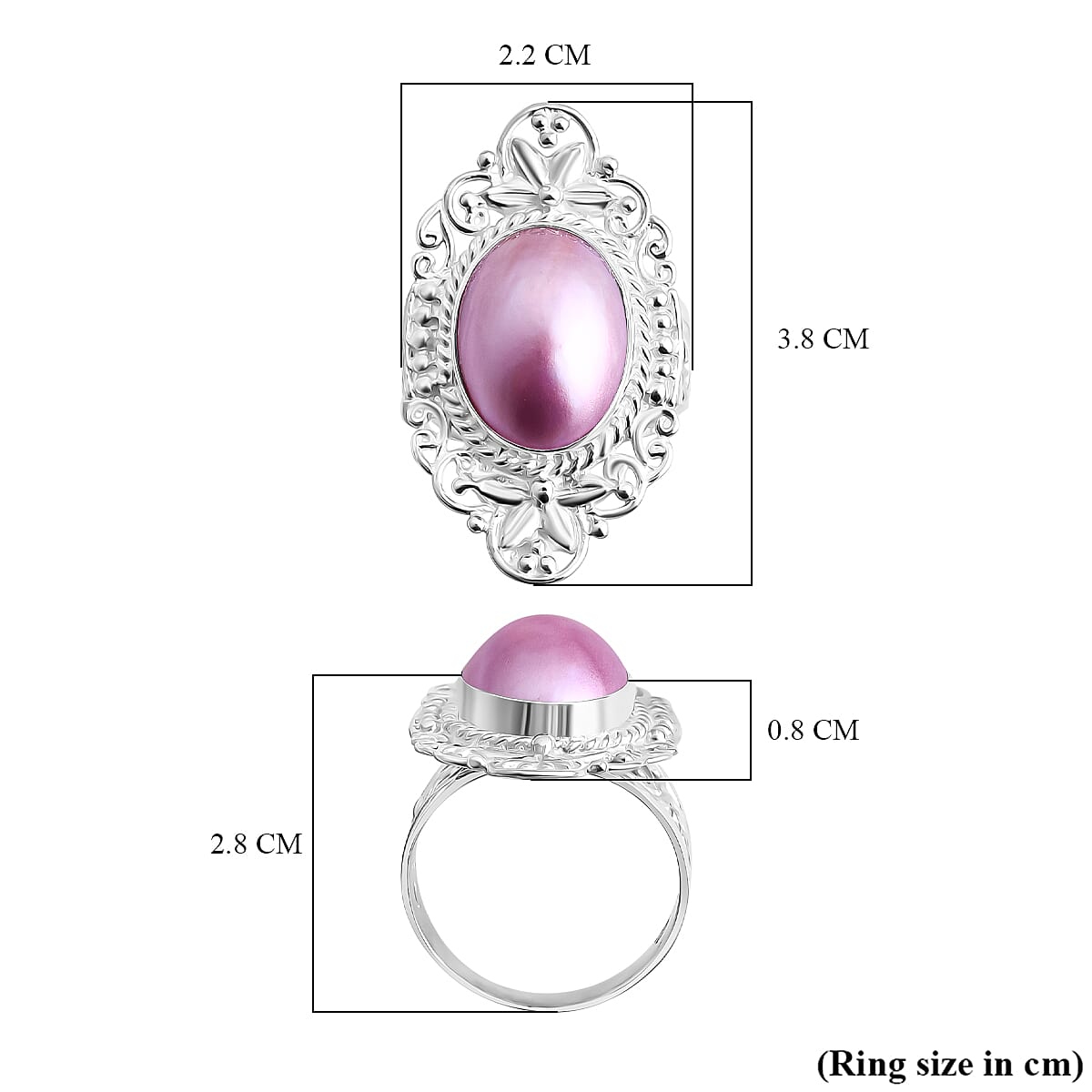 D'joy Pink Mabe Pearl Ring Sterling Silver 4.88 Ct, Silver Wt. 8.60 Gms.