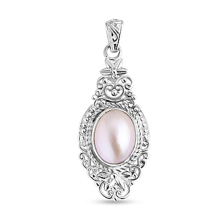 D'joy Royal Bali Collection White Mabe Pearl Pendant in Sterling Silver 5.11 Ct.