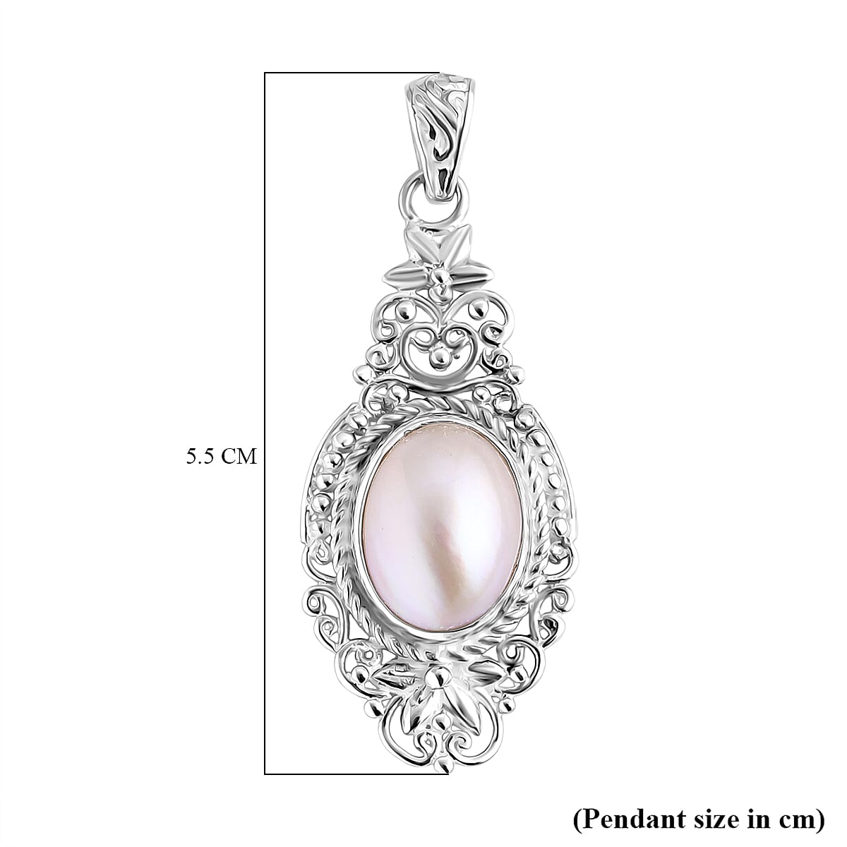 Royal Bali Collection White Mabe Pearl Pendant Sterling Silver 5.11 Ct, Silver Wt. 6.40 Gms.