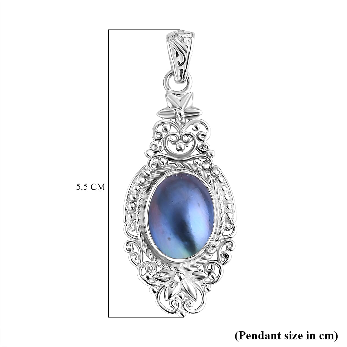 Royal Bali Collection Blue Mabe Pearl Pendant Sterling Silver 5.58 Ct, Silver Wt. 6.03 Gms.