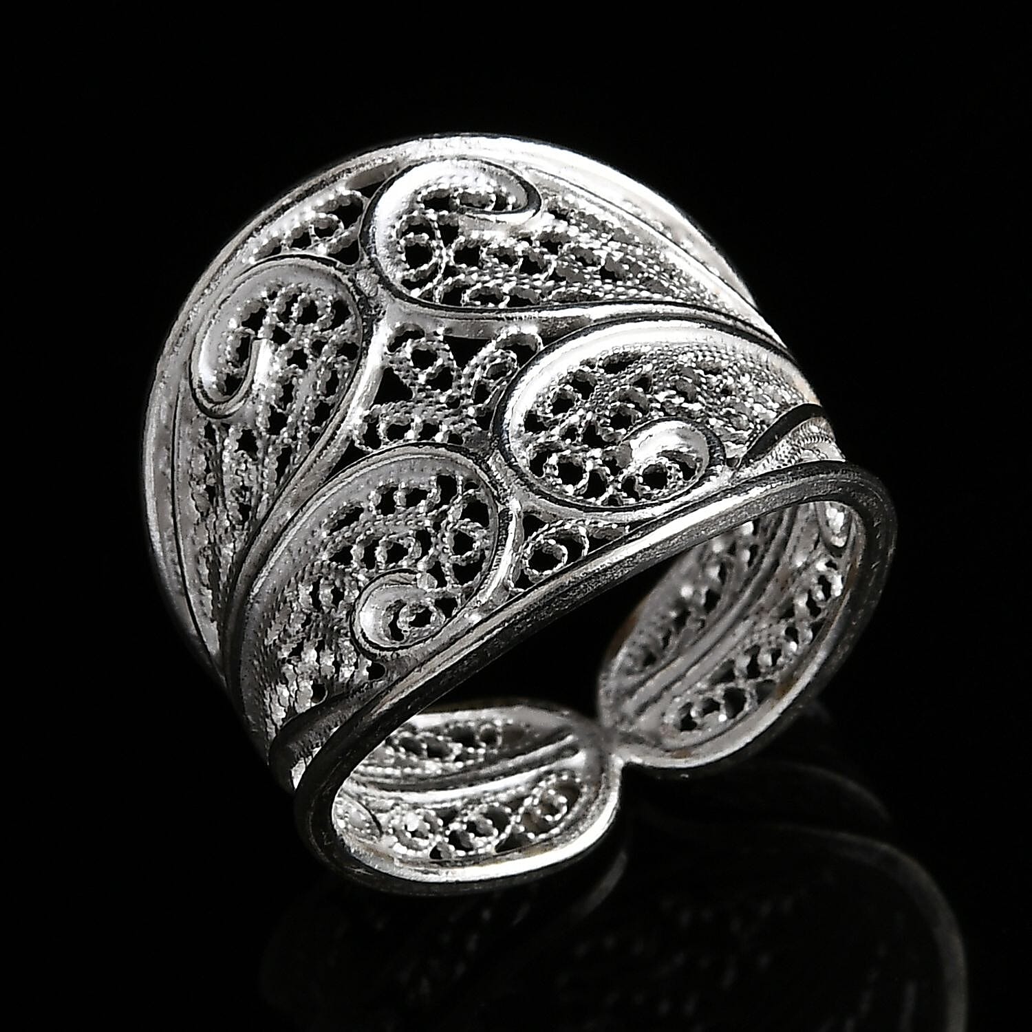 Royal Bali Tarakasi Collection - Sterling Silver Filigree Ring, Silver Wt. 5.20 Gms.