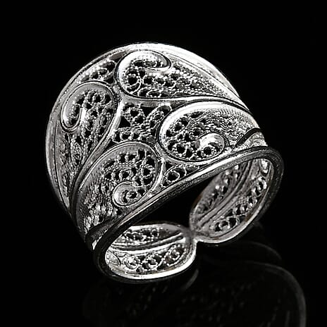 Royal Bali Tarakasi Collection - Sterling Silver Filigree Ring, Silver Wt. 5.20 Gms.