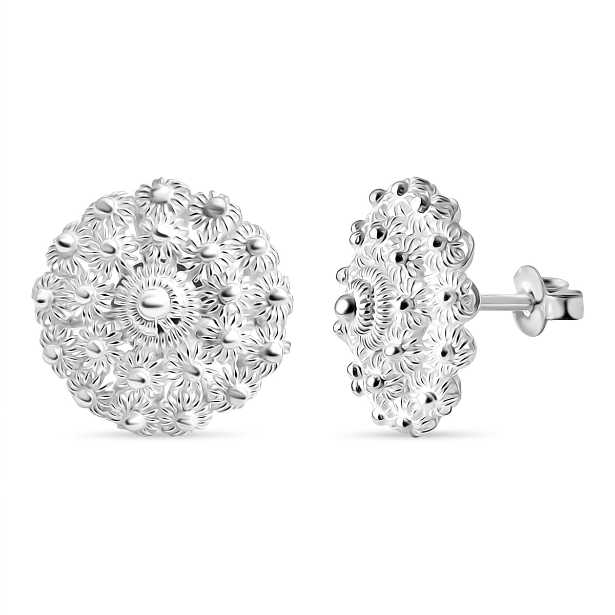 Royal Bali Tarakasi Collection - Sterling Silver Stud Earring with Push Back, Silver Wt. 4.52 Gms.