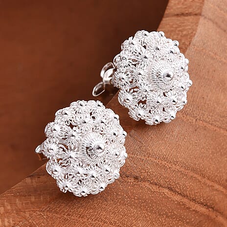 Royal Bali Tarakasi Collection - Sterling Silver Stud Earring with Push Back, Silver Wt. 4.52 Gms.