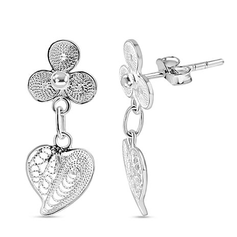 Artisan Crafted Sterling Silver Heart Dangling Earring with Push Back