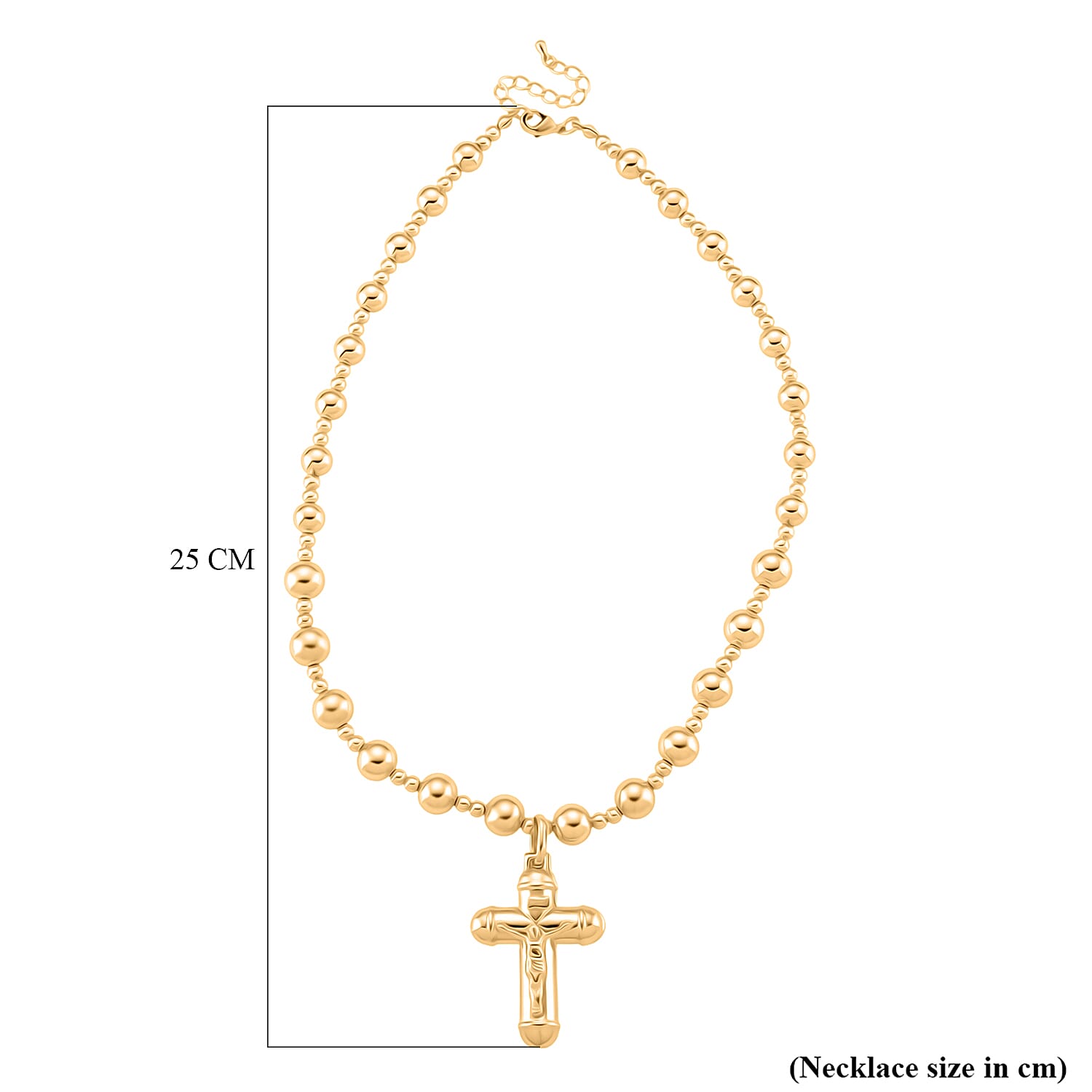 Crucifix Cross Necklace (Size 19 - 2 Ext) in Yellow Gold Plated