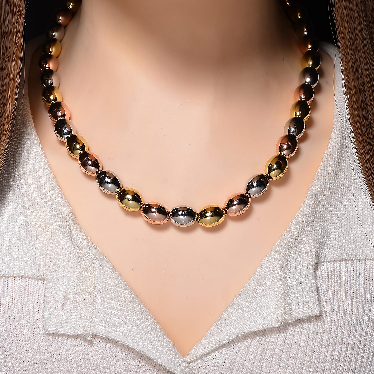 Designer Closeout - Tri-Colour Beaded Necklace (Size 18 - 2 Ext.)