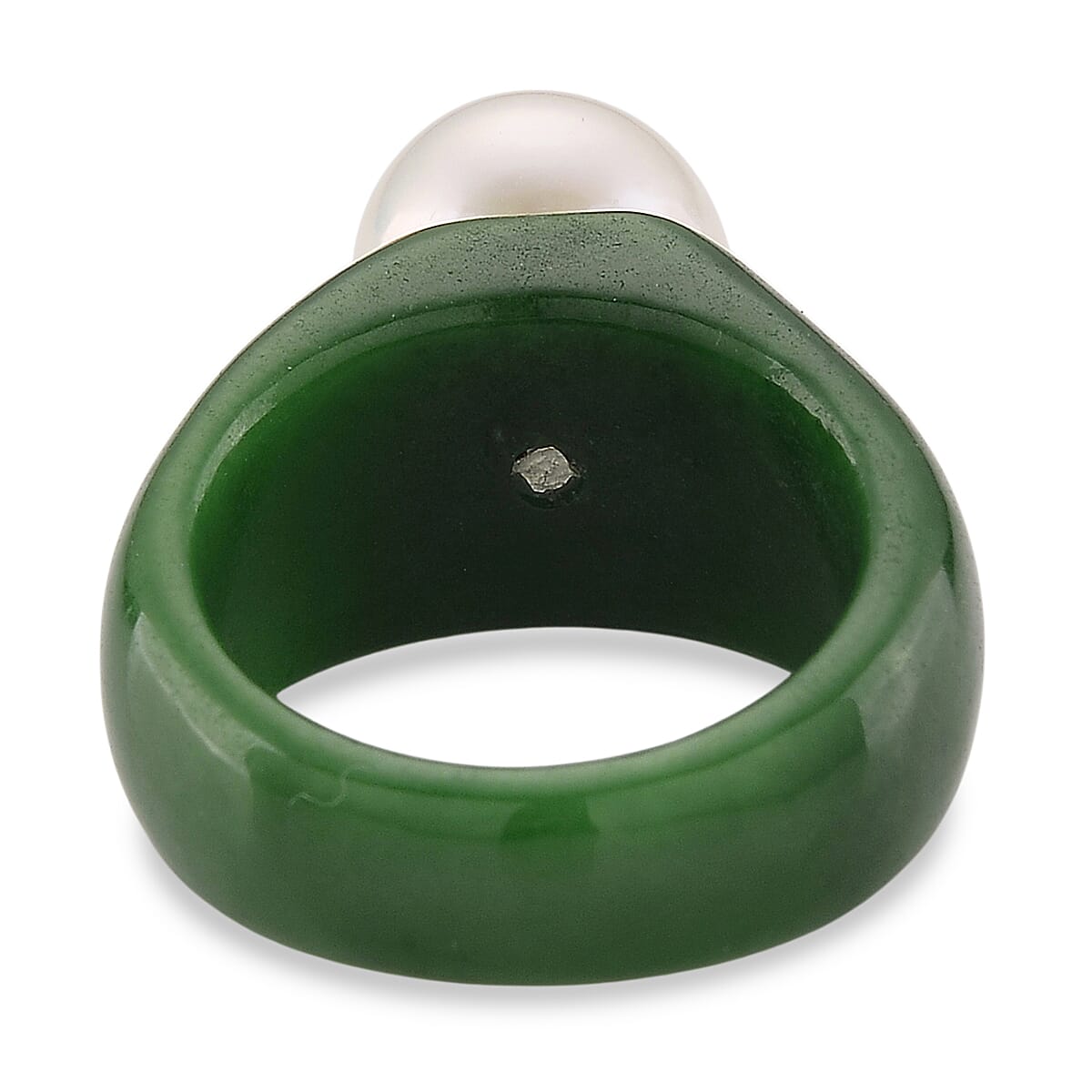AAA Edison Pearl (12 mm) and Green Jade Ring in 18K Vermeil Yellow Gold Plated Sterling Silver 33.58 Ct.