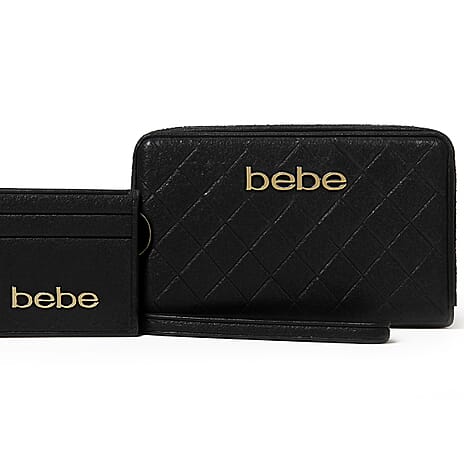 BEBE Jenna Vegan Leather Wallet with Separate Card Case - Black