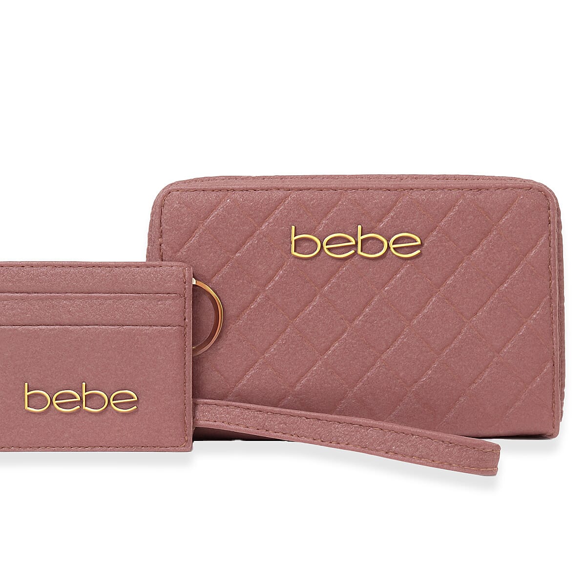 BEBE Jenna Vegan Leather Wallet with Separate Card Case - Dusty Rose