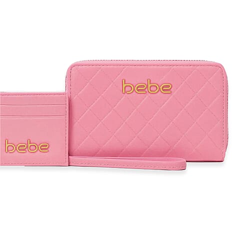 BEBE Jenna Vegan Leather Wallet with Separate Card Case - Barbie Pink