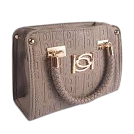 BEBE Alexandra Small Embossed Satchel with Gold Toned Bebe Hardware and Braided Handles - Taupe