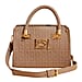 BEBE Alexandra Small Embossed Satchel with Gold Toned Bebe Hardware and Braided Handles - Blush