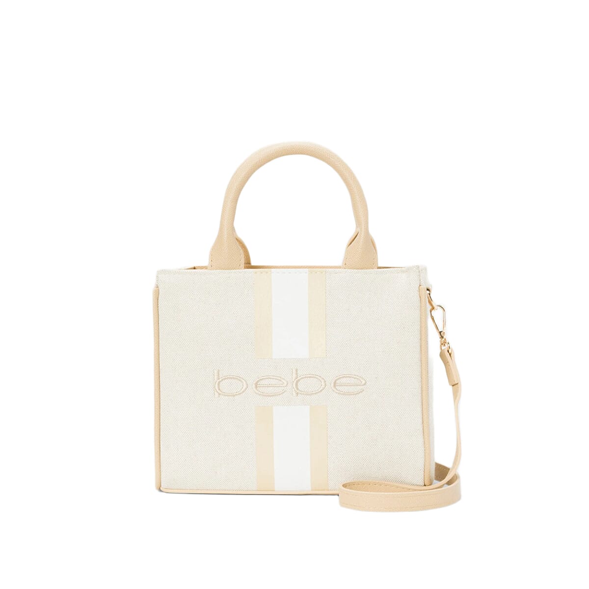 BEBE Vegan Leather Mini Canvas Satchel - Almond