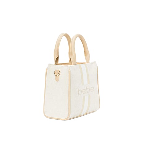 BEBE Vegan Leather Mini Canvas Satchel - Almond