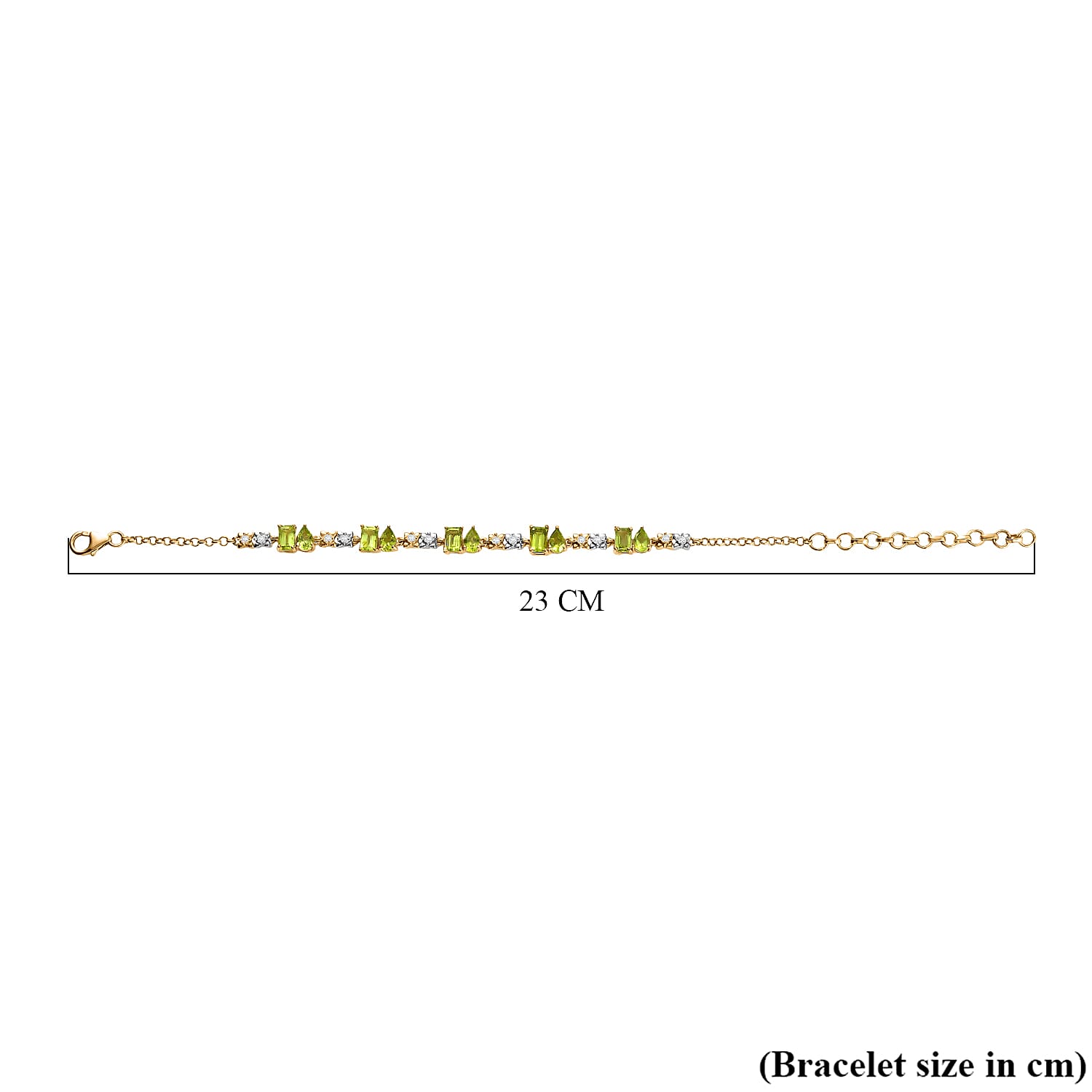 D'joy White Zircon & Natural Hebei Peridot Vine Bracelet 1 Row (Size - 7 - 2 Ext) with Lobster Clasp in Yellow Gold Plating Sterling Silver 5.84 Ct.