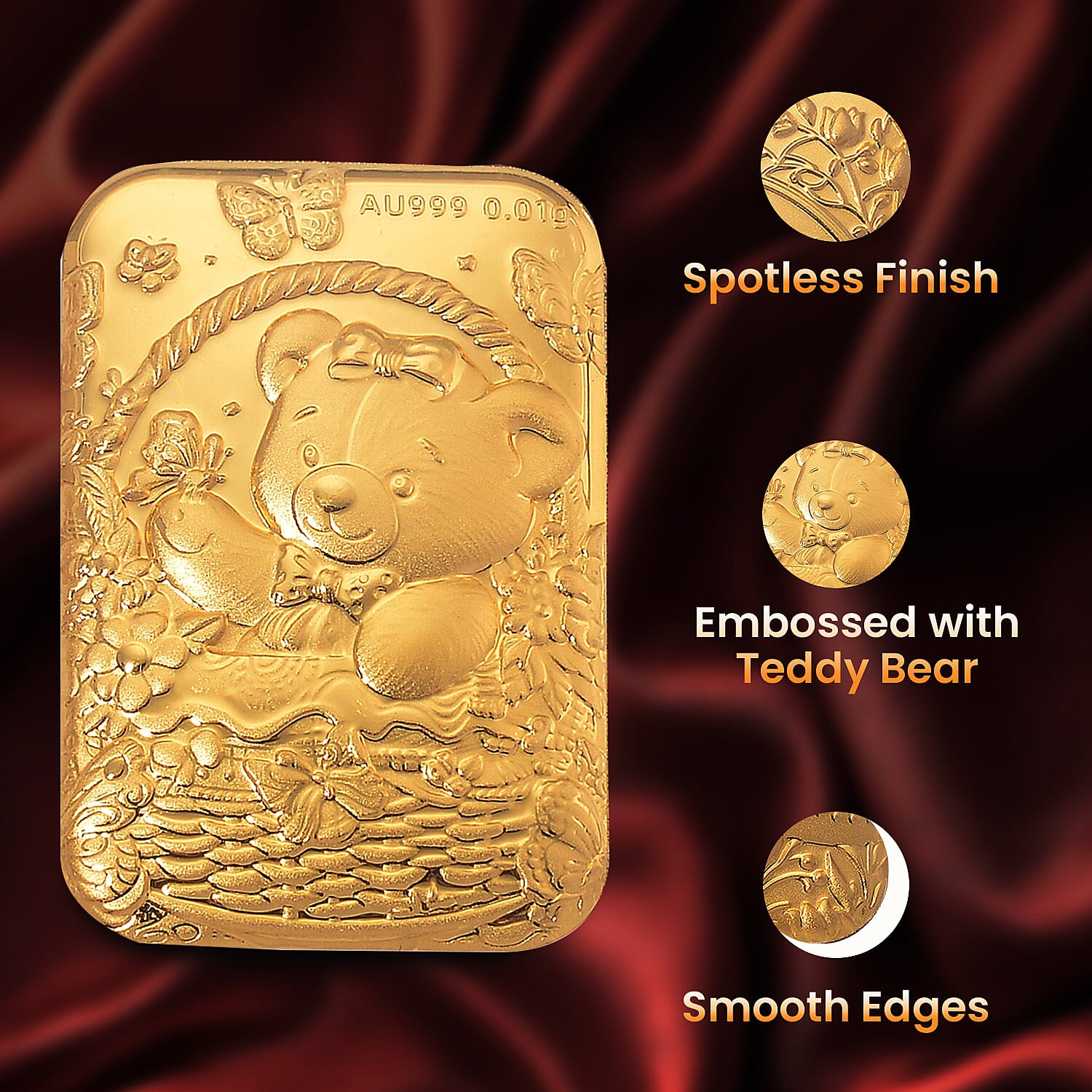 24K Yellow Gold (99.99% Purity) Teddy Bear Embossment Gold