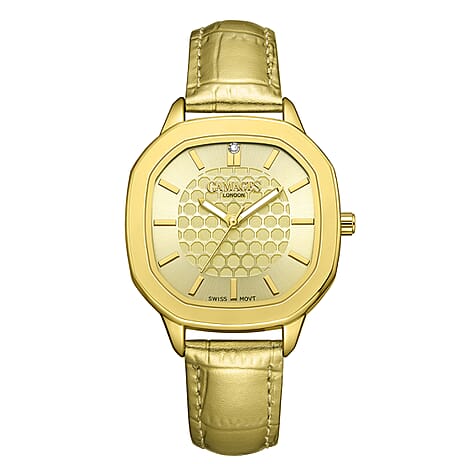 GAMAGES OF LONDON LIMITED EDITION Charlotte Diamond Watch With Swiss Movement & Gold Genuine Leather Strap - 5 Year Warranty