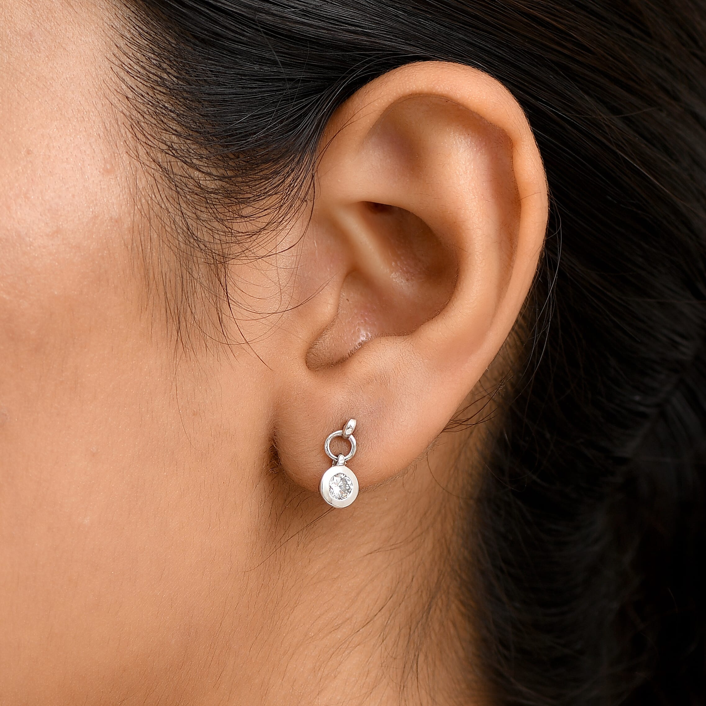 Luxuriant Round Cut Lab Grown Diamond (SI-GH) Dangling Earring in Rhodium Overlay Sterling Silver 0.50 Ct.