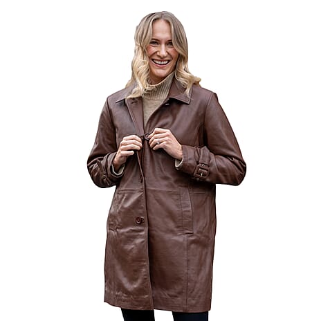 Bolongaro Trevor 100% Longline Leather Jacket (Size XL, 18 - 20) - Chocolate