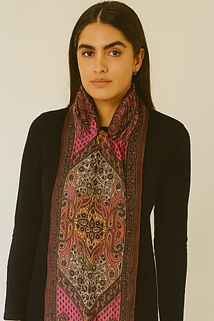 Pure Silk Ikat Print Scarf (One Size) - Light Brown